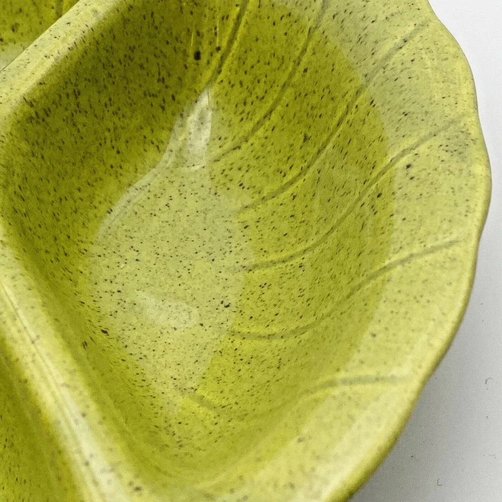 Vintage California Pottery Divided Dish Tray Green Nut Relish Olive 1960